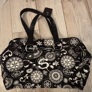 Thirty-One Paisley Black and White Patterned Large  Duffel Bag Monogrammed S